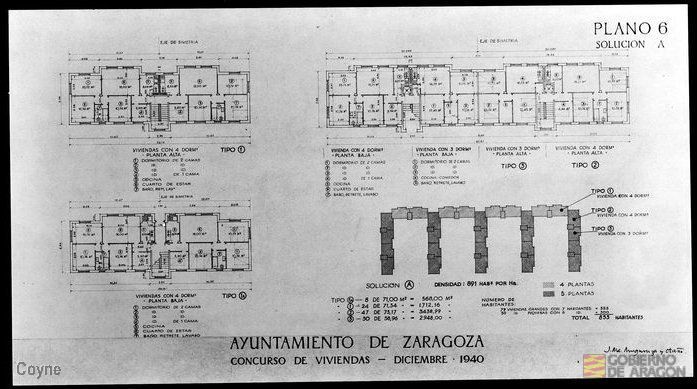 Planos para el concurso de viviendas firmado por Muguruza y Otaño