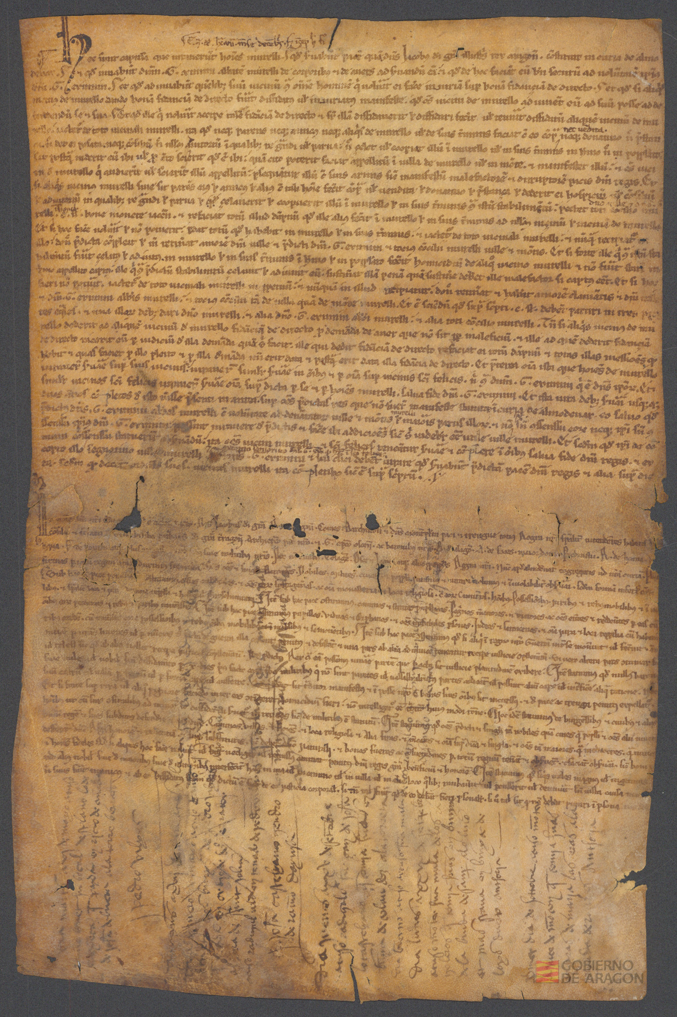 Estatutos de paz y tregua aprobados en las Cortes de Almudévar de 1227, y documento referido a su aplicación en Murillo de Gállego