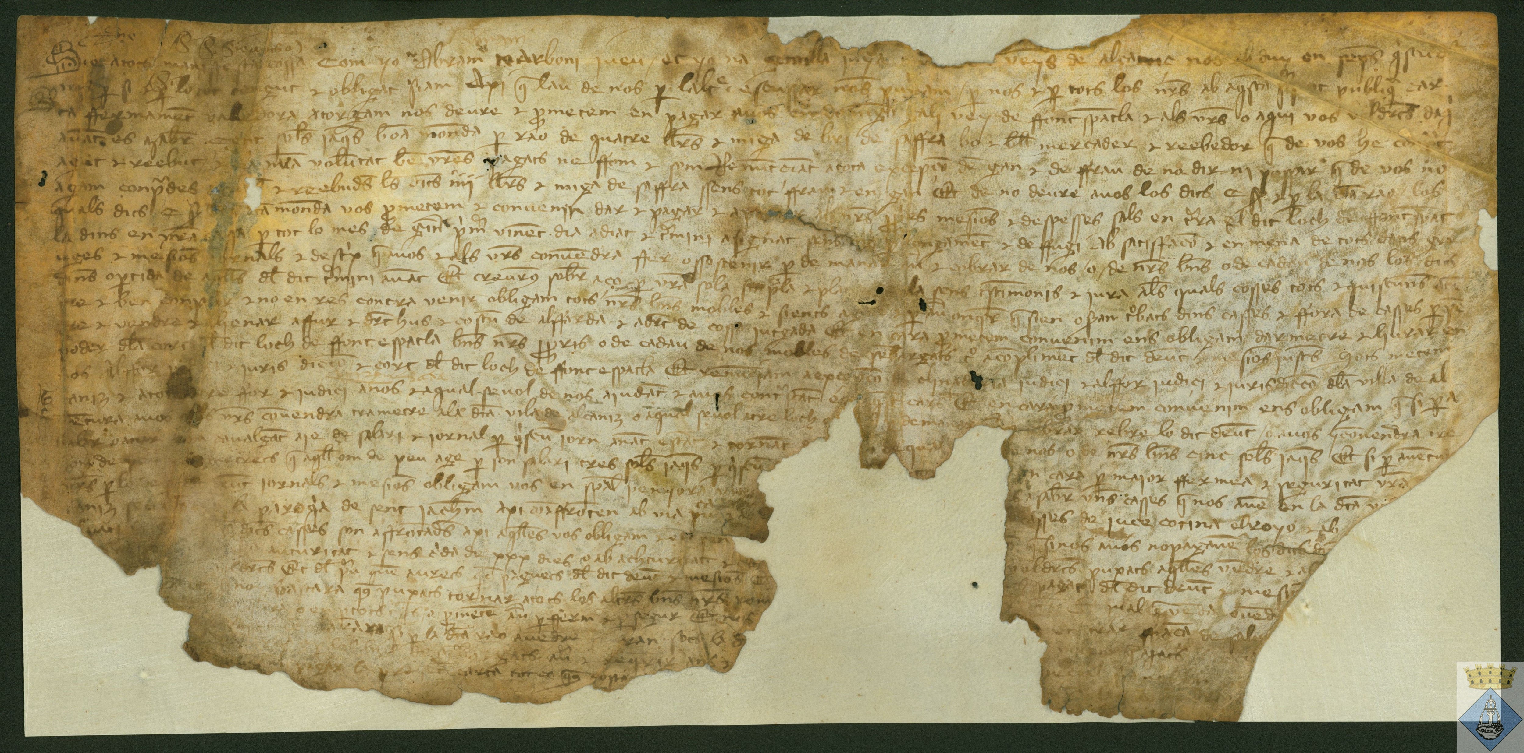 Abraham Arboni y na Genulla, judíos de Alcañiz, reconocen deber a Miguel Galí, vecino de Fuentespalda, 100 sueldos jaqueses por 4 cuatro libras y media de azafrán