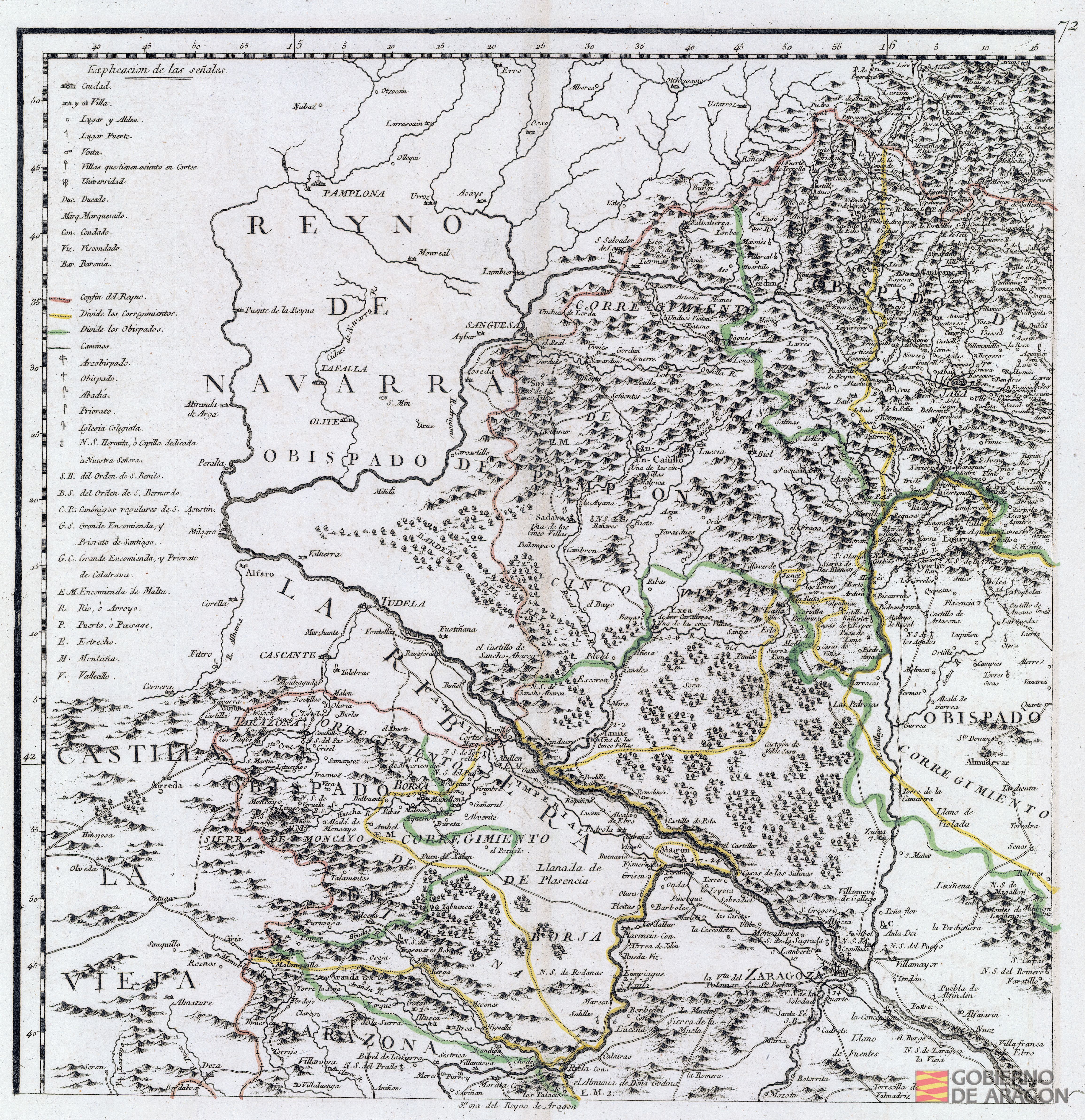 Mapa del reyno de Aragón dividido en su arzobispado, obispados y corregimientos. Por Don Tomás López, geógrafo que fue de los dominios de S. M.. Aragón, reino de