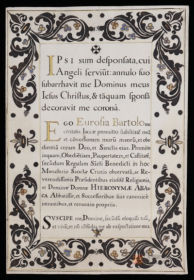 Carta de profesión de Orosia Bartolomé, de la ciudad de Jaca, en el monasterio de Santa Cruz de Jaca