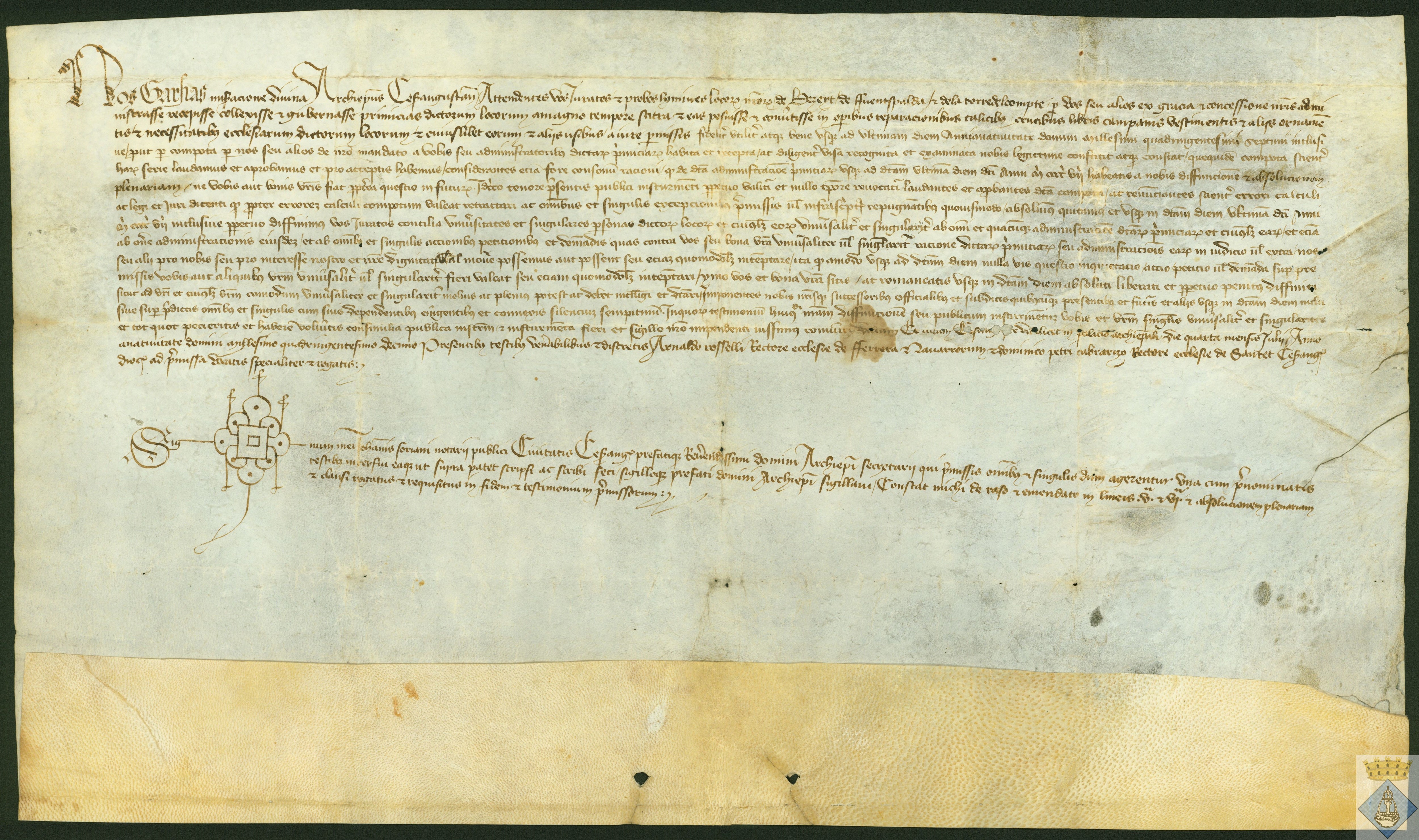 García, arzobispo de Zaragoza, exime a los Concejos de Beceite, Fuentespalda y Torre del Compte de la administración de las primicias y les libera de los posibles pleitos por esa causa