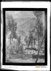 Pintura de un paisaje boscoso. Juan Mora Insa