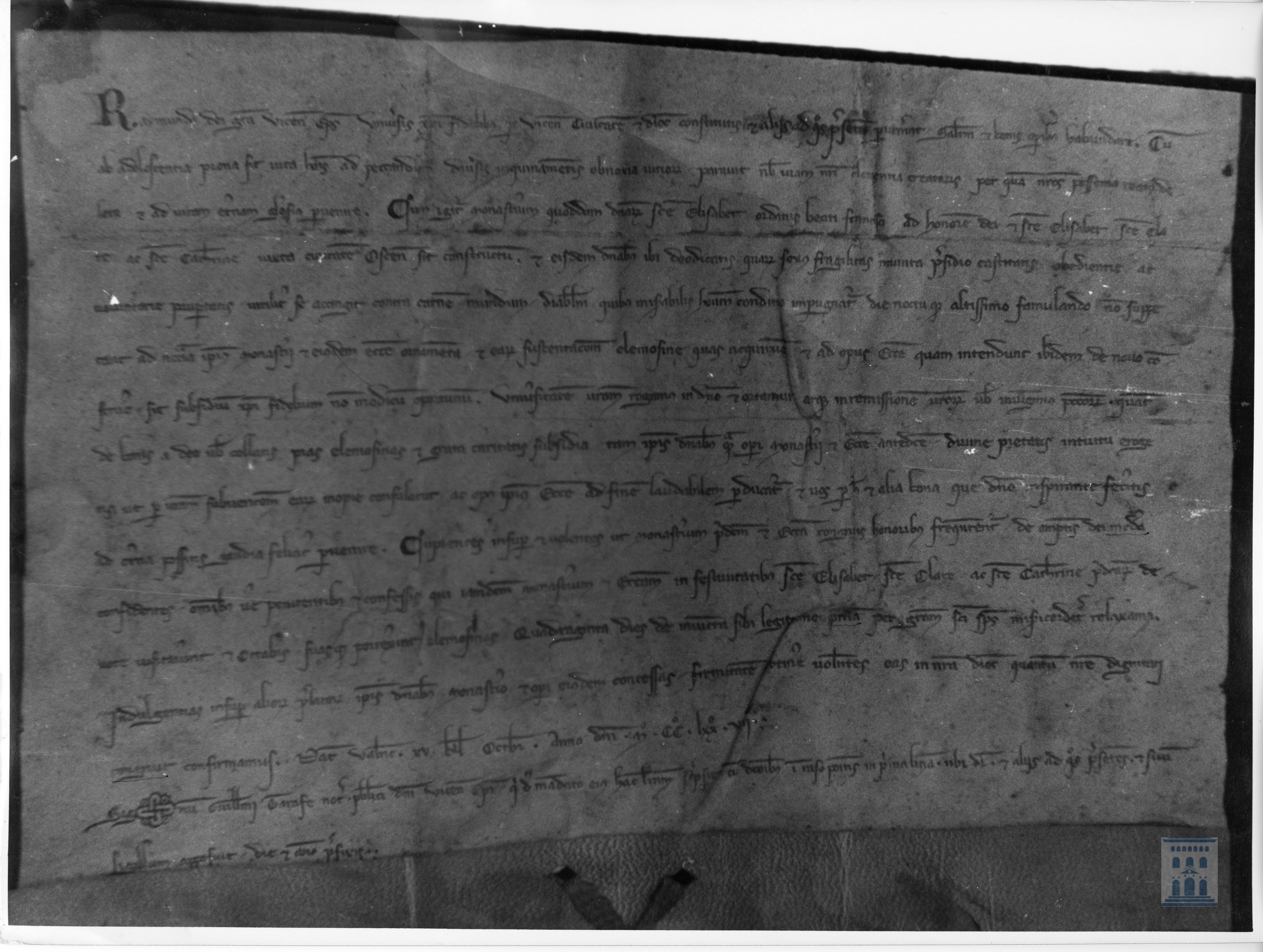 Raimundo, obispo de Vich, concede indulgencias a los que ayuden con sus limosnas a la construcción del monasterio de Santa Clara de Huesca
