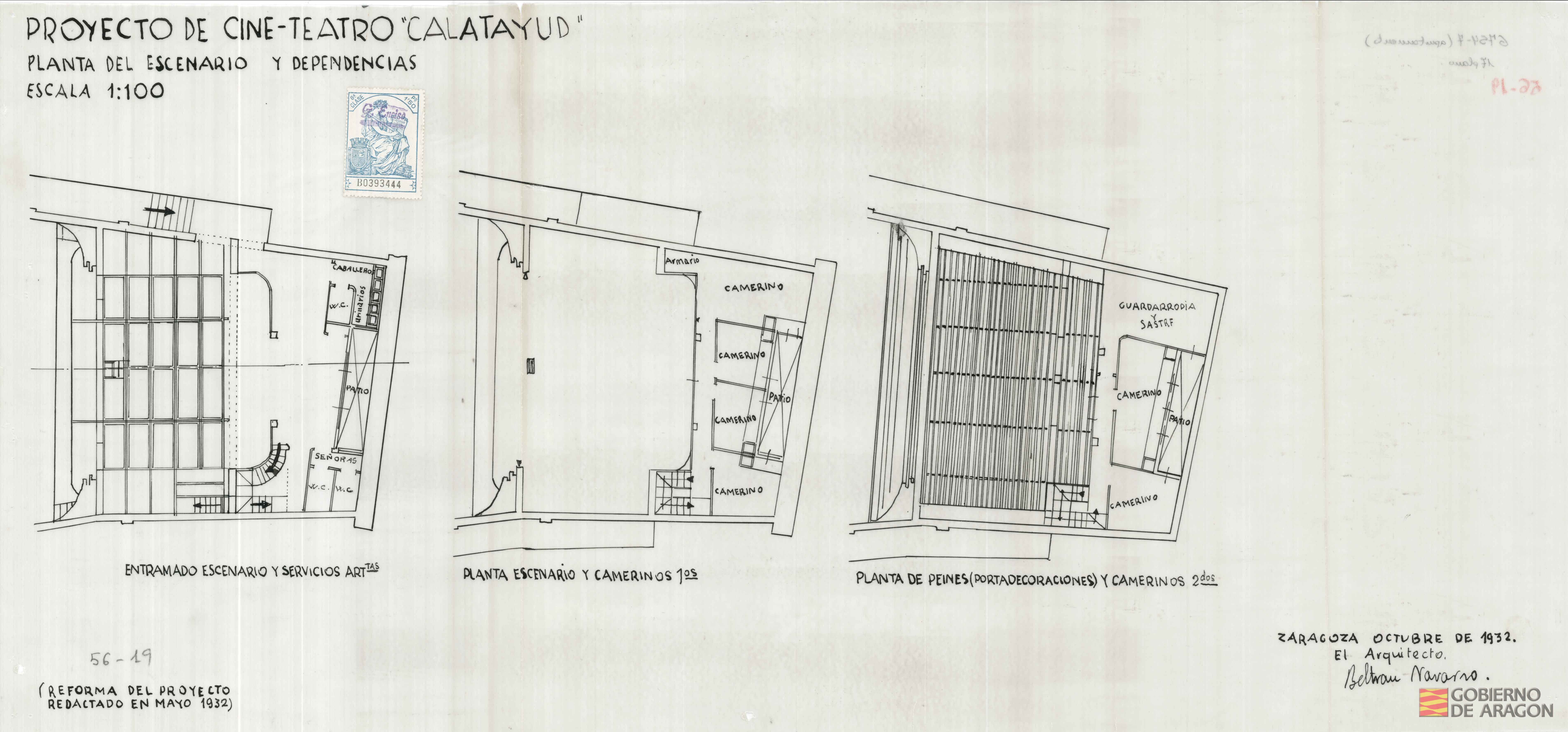 Proyecto de Cine-Teatro "Calatayud". Firmado por el Arquitecto Beltrán Navarro. Calatayud (Zaragoza)
