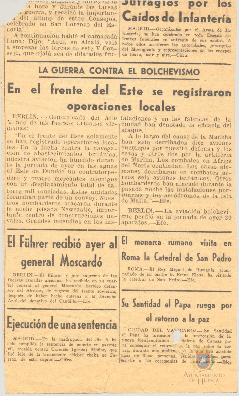 "La guerra contra el bolchevismo: en el frente del Este se registraron operacioines locales". Efe