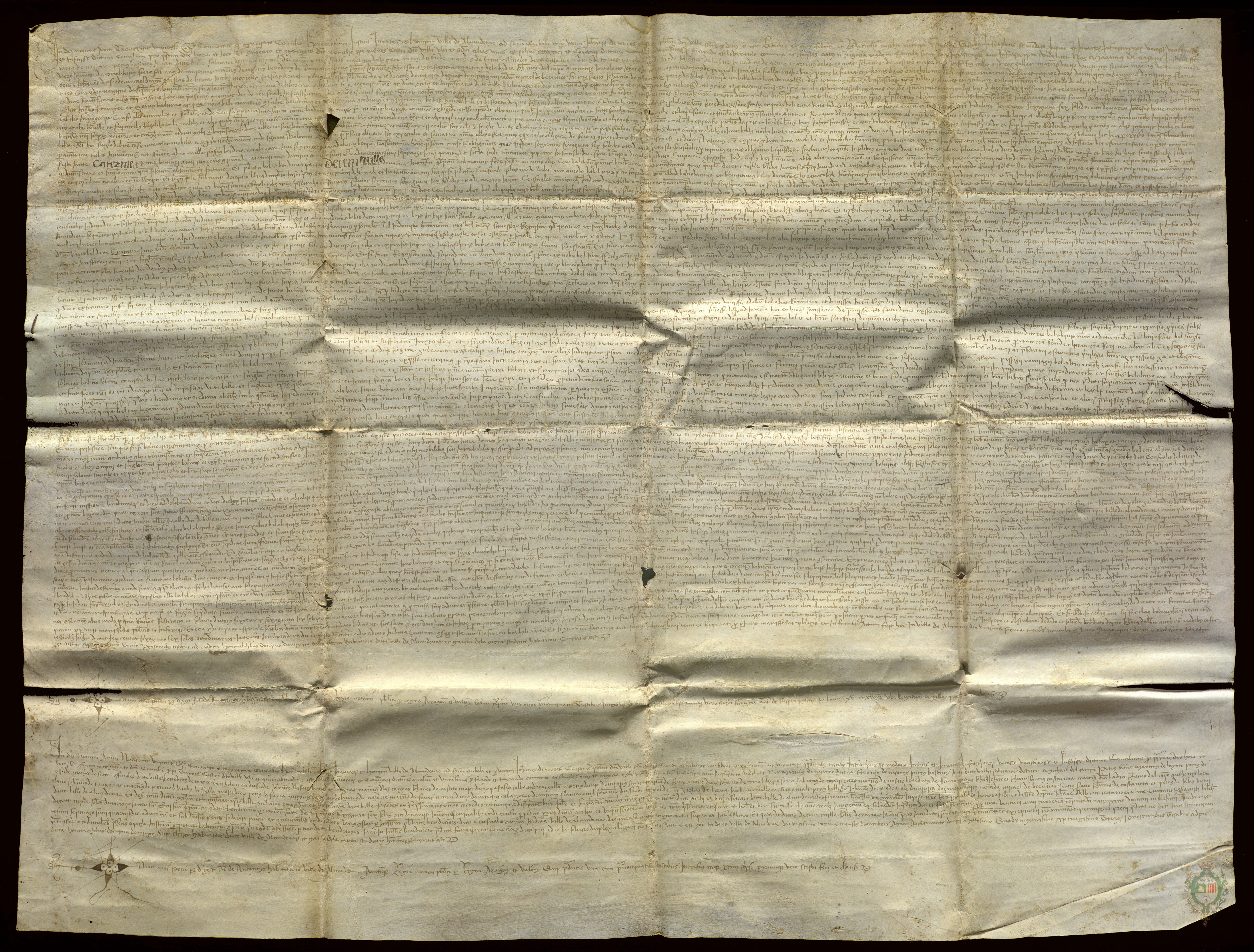 El concejo de Almudévar vende a Juan de Albión, notario y ciudadano de Zaragoza, un censal de 666 sueldos y 8 dineros jaqueses de renta anual, por un precio de 10.000 sueldos