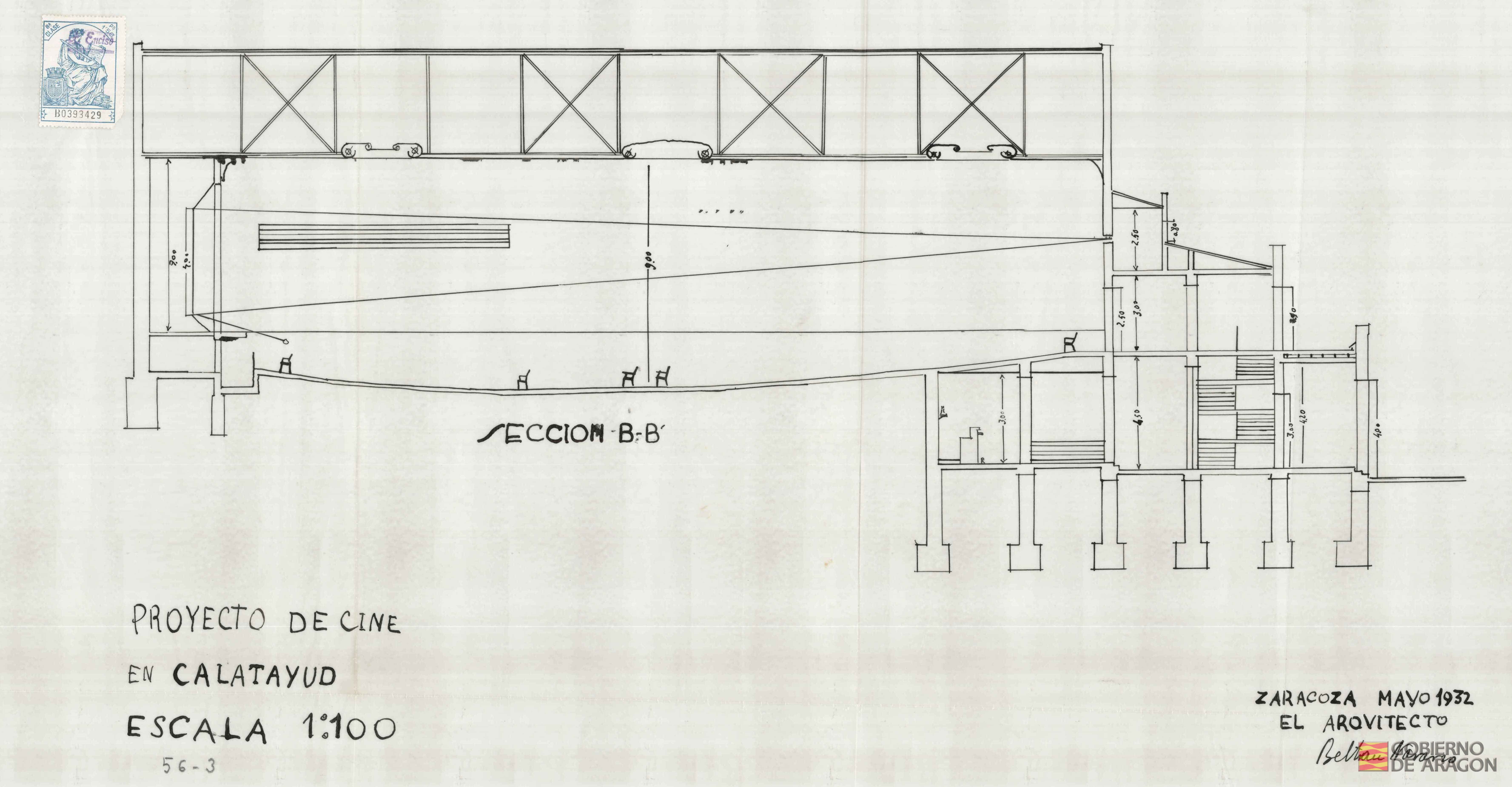Proyecto de cine en Calatayud. Firmado por el Arquitecto Beltrán Navarro. Calatayud (Zaragoza)